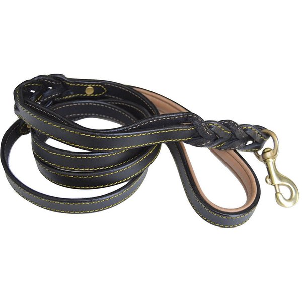 SOFT TOUCH COLLARS Leather Braided Traffic Handle Dog Leash, Black, 6ft, 3/4in