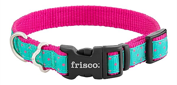 Frisco Patterned Nylon Dog Collar, Pink Polka Dot, Small: 10 to 14-in neck, 5/8-in wide slide 1 of 6