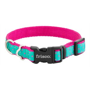 Frisco Patterned Nylon Dog Collar, Pink Polka Dot, Small: 10 to 14-in neck, 5/8-in wide