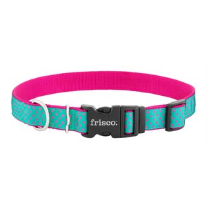 Frisco Patterned Nylon Dog Collar, Pink Polka Dot, Large: 18 to 26-in neck, 1-in wide