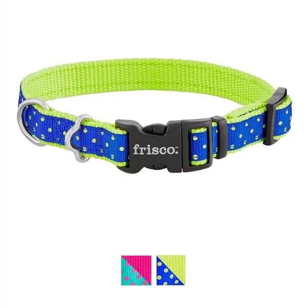 Frisco Patterned Nylon Dog Collar, Lime Polka Dot, Small: 10 to 14-in neck, 5/8-in wide slide 1 of 6