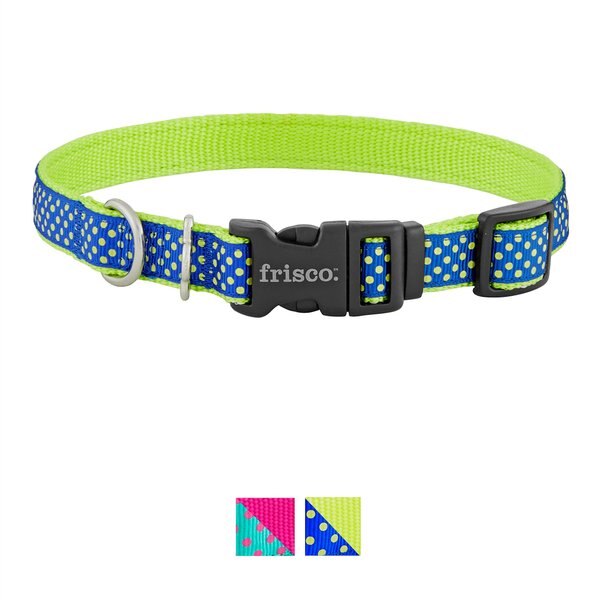 Frisco Patterned Nylon Dog Collar, Lime Polka Dot, Medium: 14 to 20-in neck, 3/4-in wide slide 1 of 6