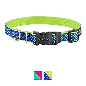 Frisco Patterned Nylon Dog Collar, Lime Polka Dot, Medium: 14 to 20-in neck, 3/4-in wide