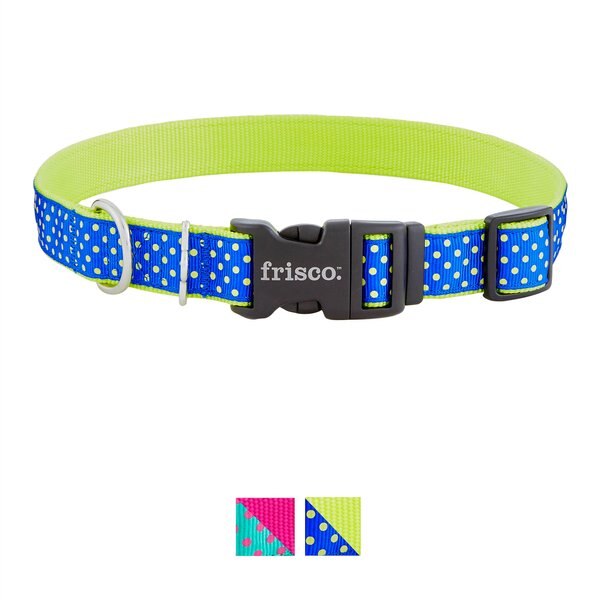 Frisco Patterned Nylon Dog Collar, Lime Polka Dot, Large: 18 to 26-in neck, 1-in wide slide 1 of 6