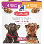 Hill's Science Diet Adult Small Paws Chicken & Vegetables & Beef & Vegetables Variety Pack Wet Dog Food Trays, 3.5 oz, case of 12