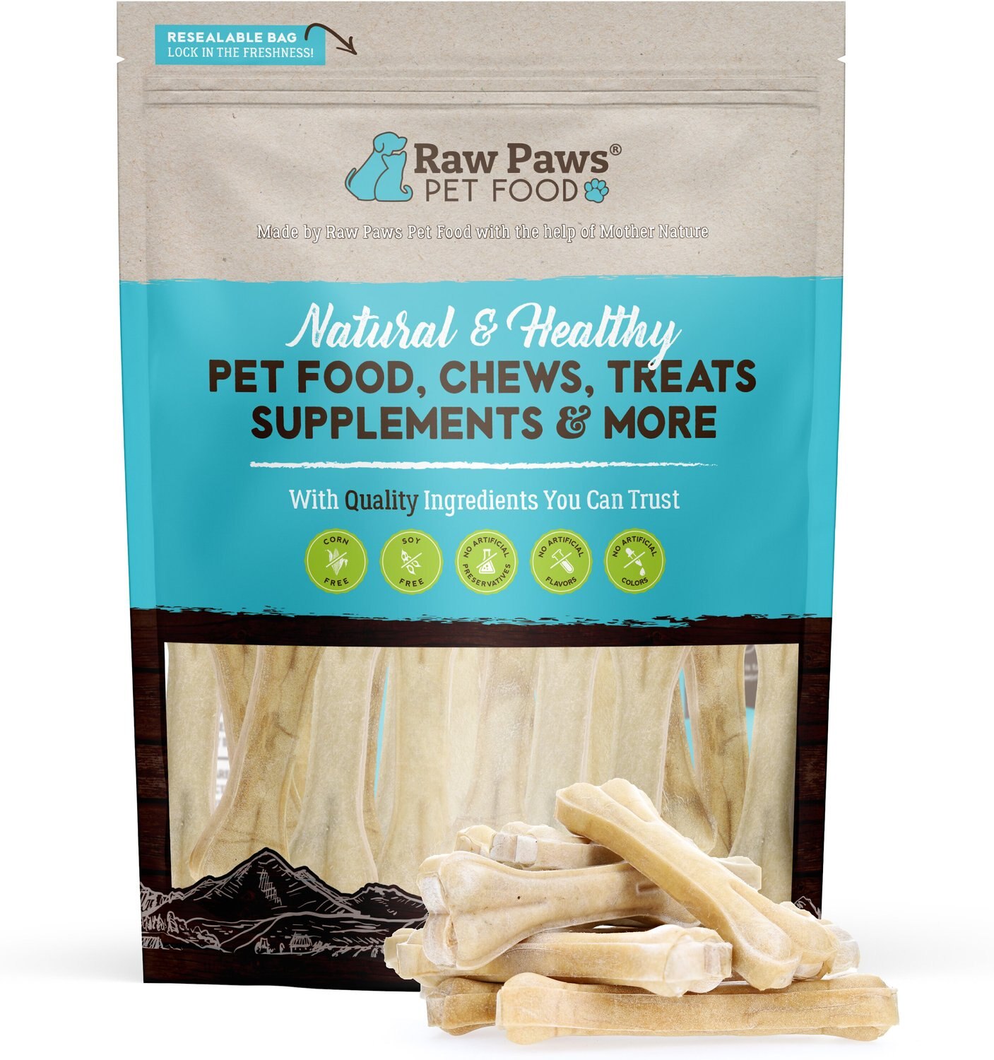 RAW PAWS Compressed Rawhide Bone Dog Treats, 6in, 20 count