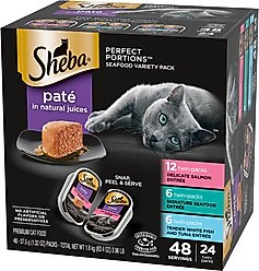 Sheba Perfect Portions Seafood Pate Variety Pack Grain-Free Adult Wet Cat Food Trays, 2.6-oz, case of 24 twin-packs