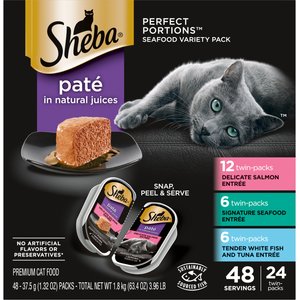 Sheba Perfect Portions Seafood Pate Variety Pack Grain-Free Cat Food Trays, 2.6-oz, case of 24 twin-packs