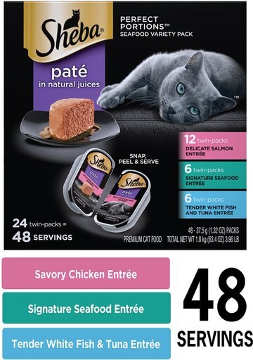 Sheba Perfect Portions Seafood Pate Variety Pack Grain-Free Adult Wet Cat Food Trays, 2.6-oz, case of 24 twin-packs