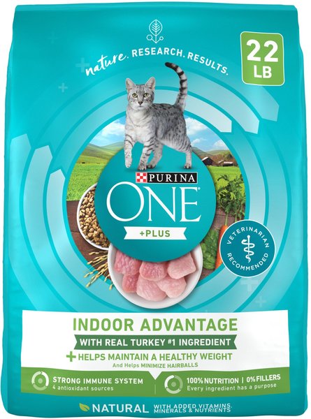 Purina ONE +Plus Indoor Advantage with Real Turkey Natural Adult Dry Cat Food, 22-lb bag slide 1 of 11