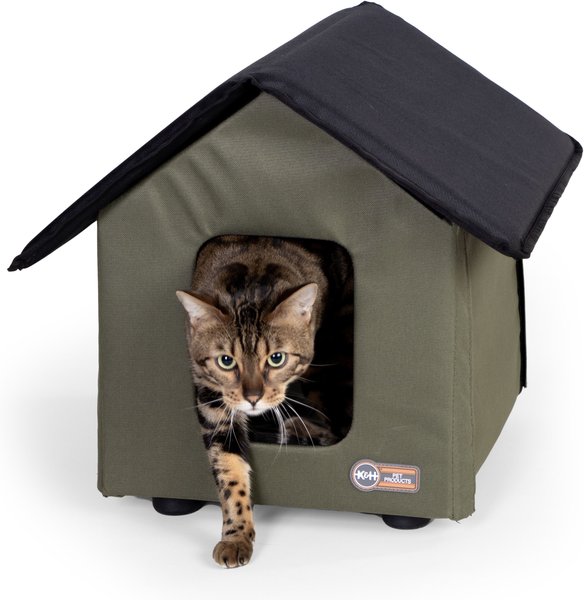 K&H Pet Products Elevated Polyester Outdoor UnHeated Cat House, Olive/Black