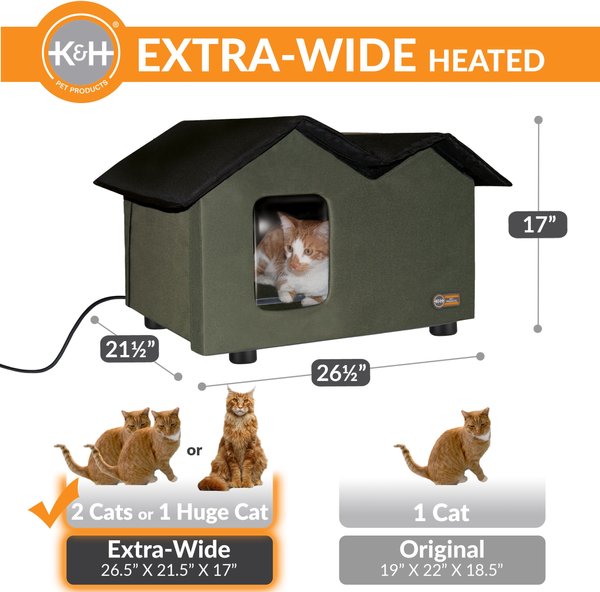 Clawsable Polyester Outdoor XL Heated Cat House with Built-In Feeding Bowl