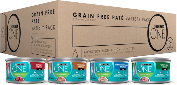 Purina ONE Grain-Free Variety Pack Natural High Protein Canned Cat Food, 3-oz, case of 24 slide 1 of 11
