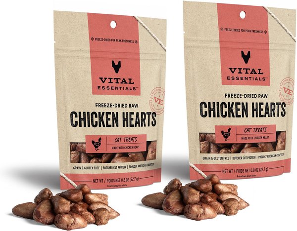 VITAL ESSENTIALS Chicken Hearts Freeze Dried Raw Cat Treats 0.8 oz bag bundle of 2 Chewy