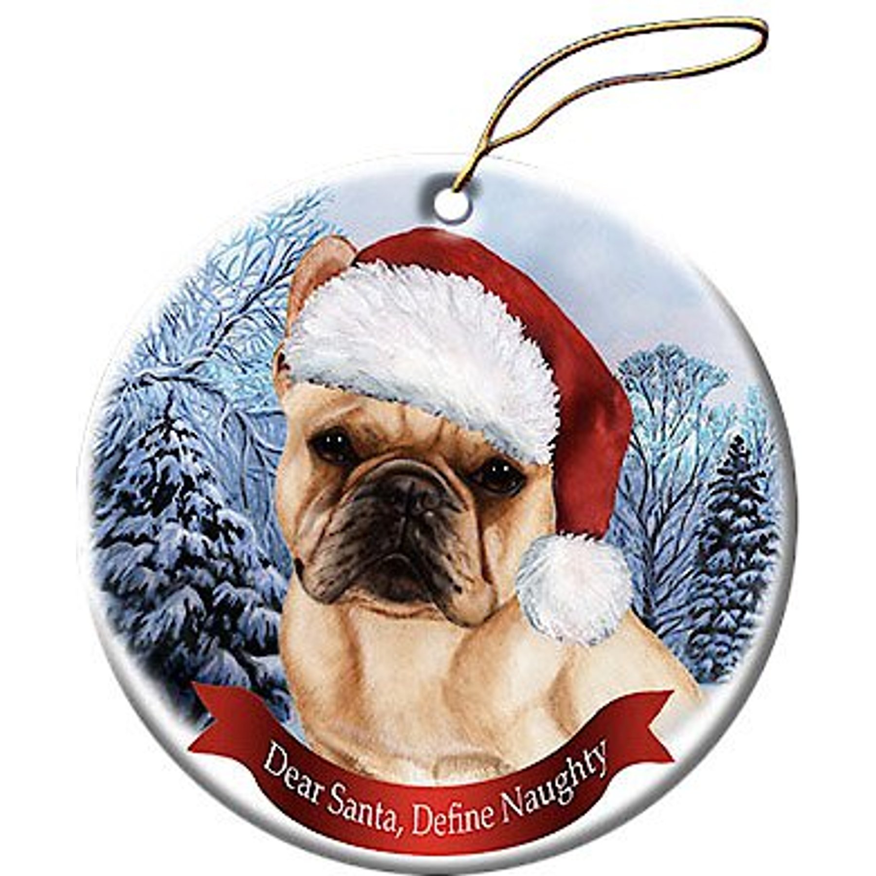 Pet Gifts USA Howliday Dog Breed Ornament, French Bulldog, Cream