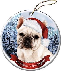 Pet Gifts USA Howliday Dog Breed Ornament, French Bulldog, White