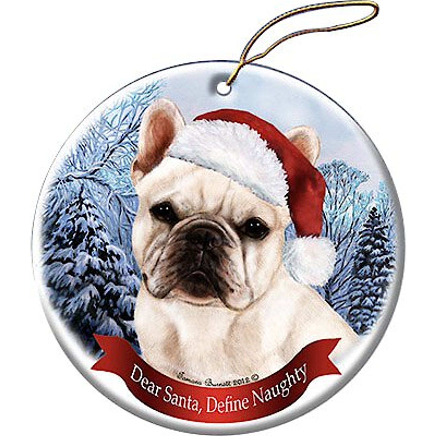 Pet Gifts USA Howliday Dog Breed Ornament, French Bulldog, White