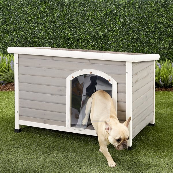 Discontinued - Petsfit Wooden Hinged Roof Dog House, Gray, Medium 