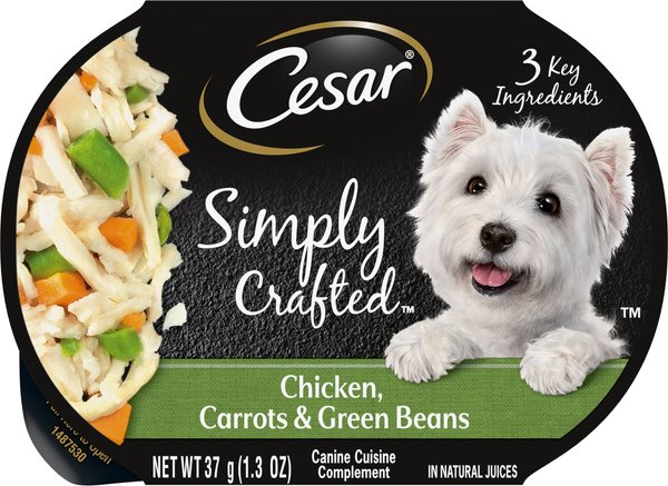 Cesar Simply Crafted Chicken, Carrots & Green Beans Limited-Ingredient Wet Dog Food Topper, 1.3-oz, case of 10 slide 1 of 9