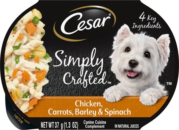 Cesar Simply Crafted Chicken, Carrots, Barley & Spinach Limited-Ingredient Adult Wet Dog Food Topper, 1.3-oz, case of 10 slide 1 of 9