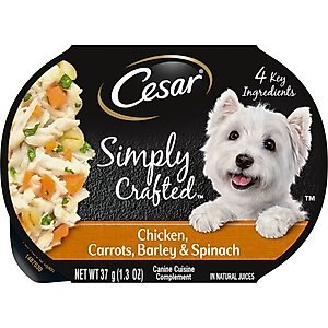 Cesar Simply Crafted Chicken, Carrots, Barley & Spinach Limited-Ingredient Adult Wet Dog Food Topper, 1.3-oz, case of 10