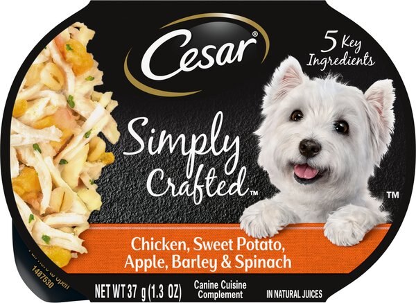 Cesar Simply Crafted Chicken, Sweet Potato, Apple, Barley & Spinach Limited-Ingredient Adult Wet Dog Food Topper, 1.3-oz, case of 10 slide 1 of 9