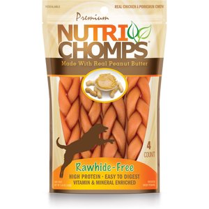 Nutri Chomps 6" Peanut Butter Flavor Braid Dog Treats, 4 count