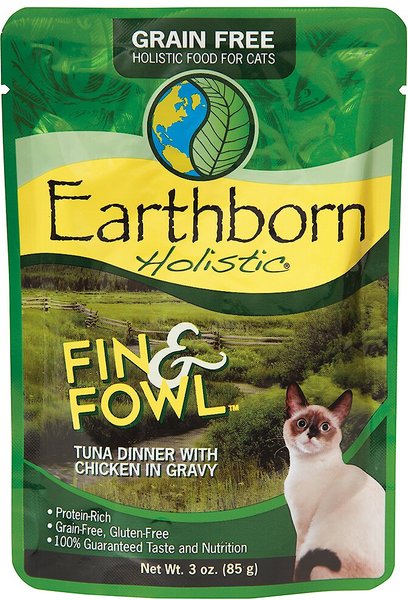 Earthborn Holistic Fin & Fowl Tuna Dinner with Chicken in Gravy Grain-Free Cat Food Pouches, 3-oz pouch, case of 24 slide 1 of 7