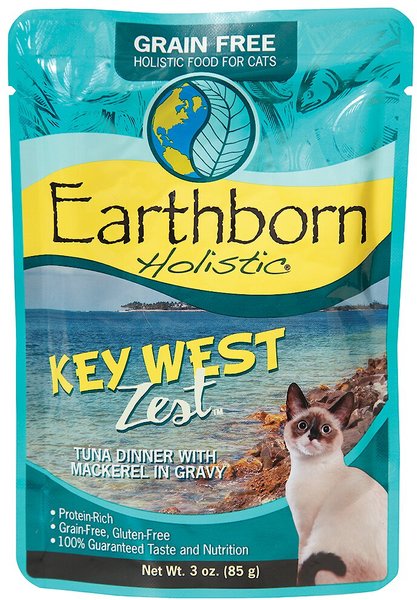Earthborn Holistic Key West Zest Tuna Dinner with Mackerel in Gravy Grain-Free Cat Food Pouches, 3-oz pouch, case of 24 slide 1 of 7