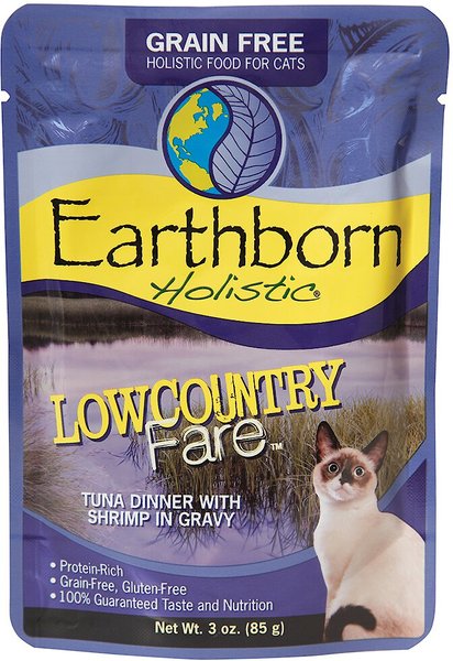 Earthborn Holistic Lowcountry Fare Tuna Dinner with Shrimp in Gravy Grain-Free Cat Food Pouches, 3-oz pouch, case of 24 slide 1 of 7