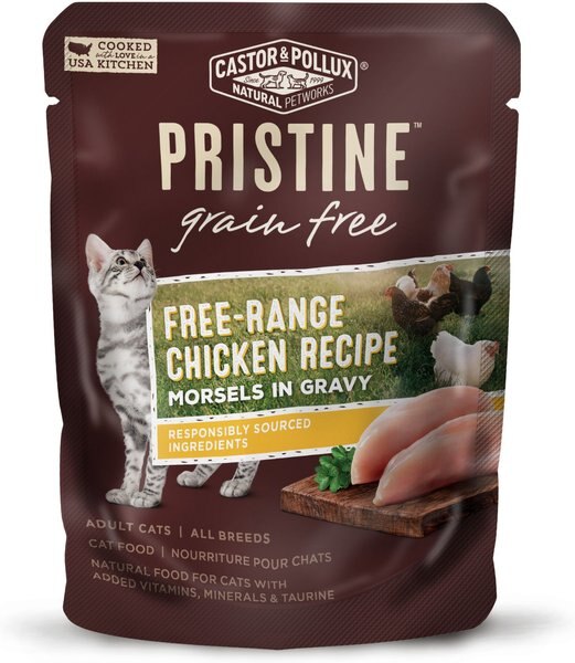 Castor & Pollux PRISTINE Grain-Free Free-Range Chicken Recipe Morsels in Gravy Cat Food Pouches, 3-oz, case of 24 slide 1 of 6