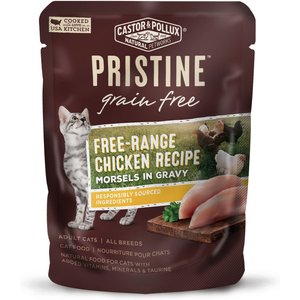 Castor & Pollux PRISTINE Grain-Free Free-Range Chicken Recipe Morsels in Gravy Cat Food Pouches, 3-oz, case of 24