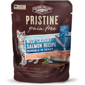 Castor & Pollux PRISTINE Grain-Free Wild-Caught Salmon Recipe Morsels in Gravy Cat Food Pouches, 3-oz, case of 24