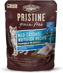 Castor & Pollux PRISTINE Grain-Free Wild-Caught Whitefish Recipe Morsels in Gravy Cat Food Pouches, 3-oz, case of 24