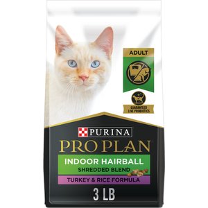 Purina Pro Plan Indoor Hairball Management Shredded Blend Turkey & Rice Formula Dry Cat Food, 3-lb bag