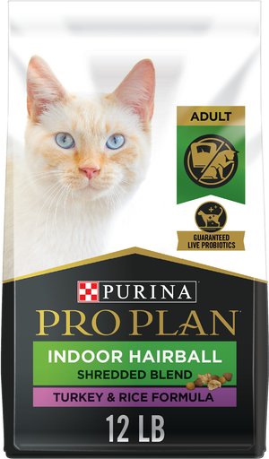 Purina Pro Plan Indoor Hairball Management Shredded Blend Turkey & Rice Formula Dry Cat Food, 12-lb bag