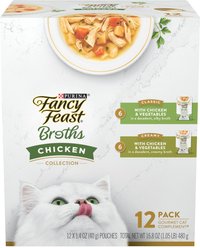 Fancy Feast Chicken Collection Broths Variety Pack Supplemental Wet Cat Food Pouches, 1.4-oz, case of 12