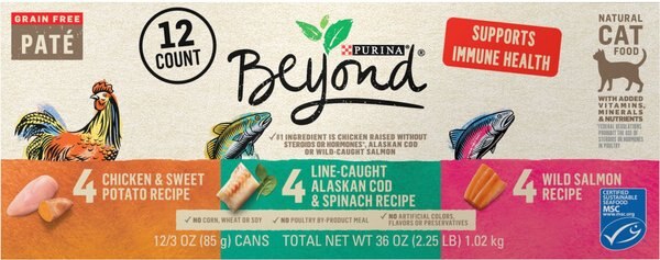 Purina Beyond Grain-Free Pate 3 Flavors Variety Pack Canned Cat Food, 3-oz, case of 12 slide 1 of 11