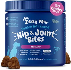 Zesty Paws Advanced Mobility Bites Chicken Flavored Soft Chews Hip & Joint Supplement for Senior Dogs, 90 count