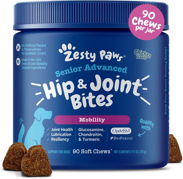 Zesty Paws Advanced Hip Joint Mobility Bites for Senior Dogs 90 Soft Chews