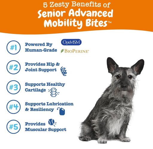 Zesty Paws Advanced Mobility Bites Chicken Flavored Soft Chews Hip & Joint Supplement for Senior Dogs, 90 count