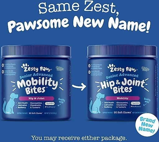 Zesty Paws Advanced Mobility Bites Chicken Flavored Soft Chews Hip & Joint Supplement for Senior Dogs, 90 count