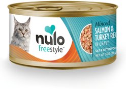 Nulo Freestyle Minced Salmon & Turkey in Gravy Grain-Free Canned Cat & Kitten Food, 3-oz-, case of 24