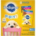 Pedigree Puppy Variety Pack Morsels in Sauce with Beef & Chicken Adult Wet Dog Food Pouches, 3.5-oz, pack of 8