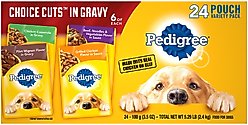 Pedigree Choice Cuts in Gravy Variety Pack Filet Mignon, Grilled Chicken, Chicken Casserole & Beef Noodle Adult Wet Dog Food Pouches, 3.5-oz, case of 24
