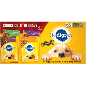 Pedigree Choice Cuts in Gravy Variety Pack Filet Mignon, Grilled Chicken, Chicken Casserole & Beef Noodle Adult Wet Dog Food Pouches, 3.5-oz, case of 24