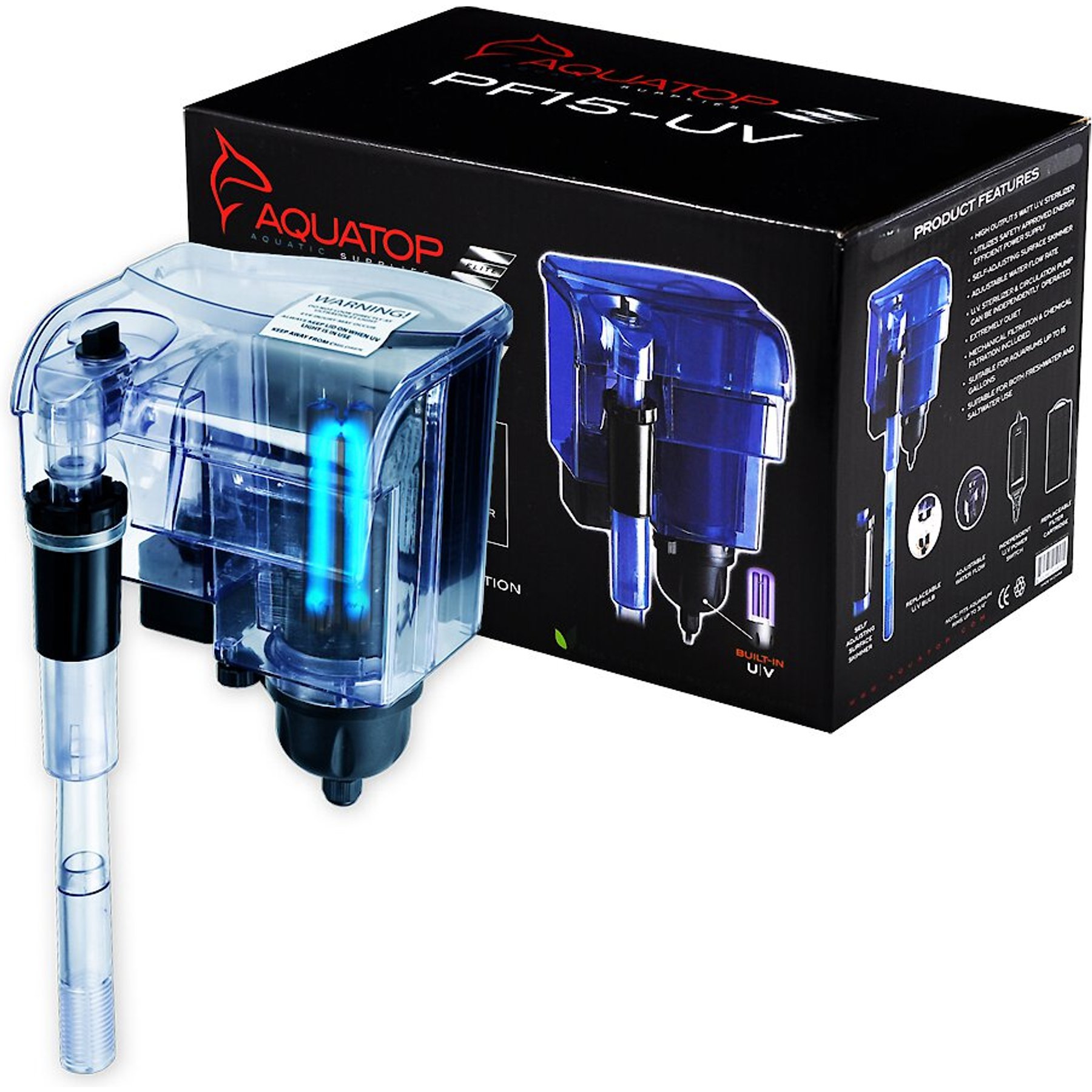 Aquatop Hang-On Back Aquarium UV Sterilizer Power Filter, 15-gal