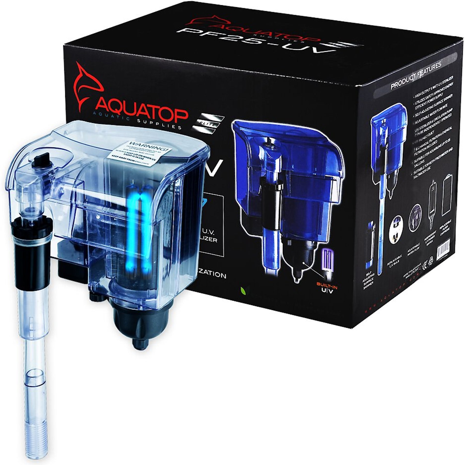 Aquatop Hang-On Back Aquarium UV Sterilizer Power Filter, 25-gal