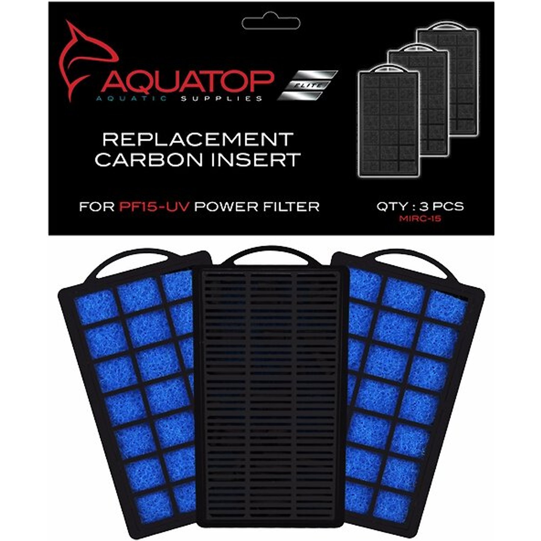 Aquatop Hang-On Back Aquarium Power Filter Replacement Carbon Cartridge, 3 count, PF15-UV