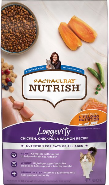 Rachael Ray Nutrish Longevity Natural Chicken with Chickpeas & Salmon Recipe Dry Cat Food, 3-lb bag slide 1 of 7